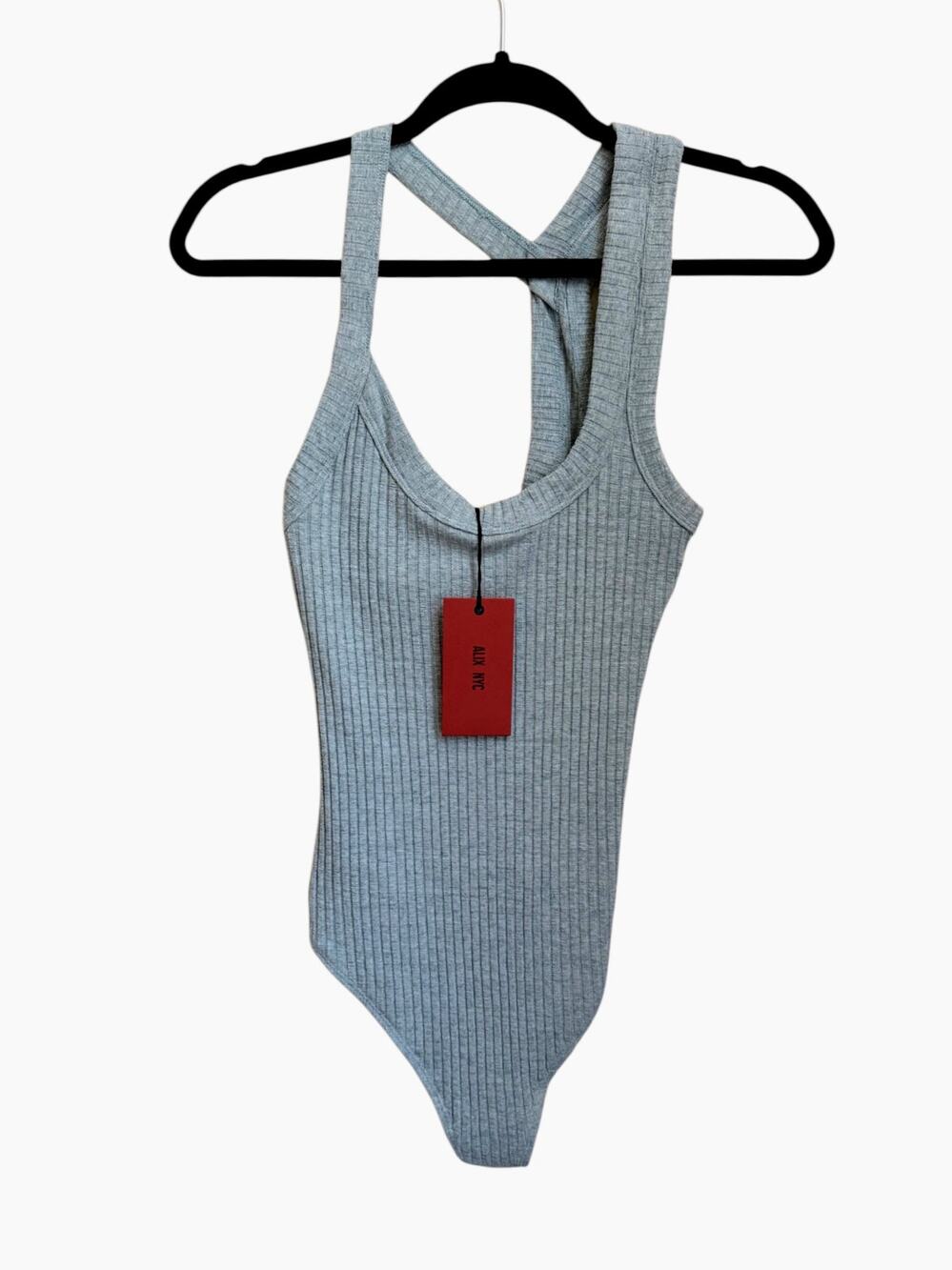 ALIX NYC NWT Ribbed Racerback Bodysuit Women's S Gray Open Back Thong